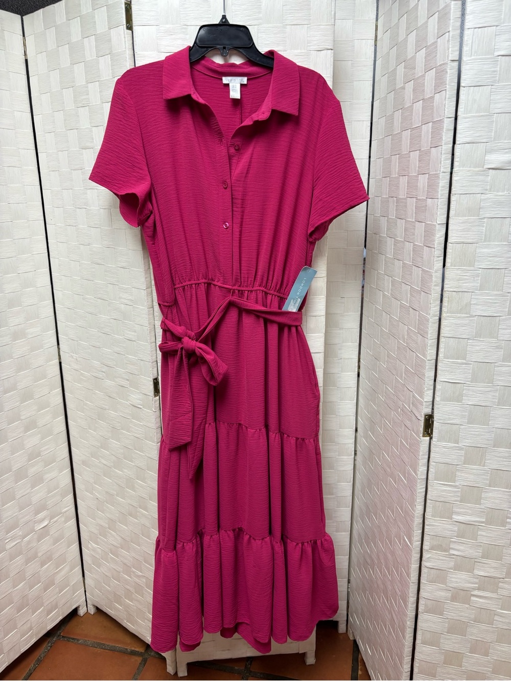 Nwt London Times belted Tiered Dress - Fuchsia Pink XL